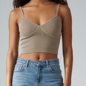 The Drop Catalina Knit Heather Brown Bralette Crop Top Women's Size XXS NWT